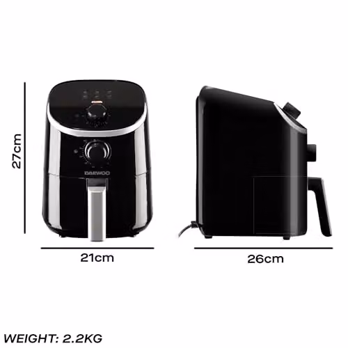 Daewoo Compact Manual Air Fryer, 2L, Black – 4