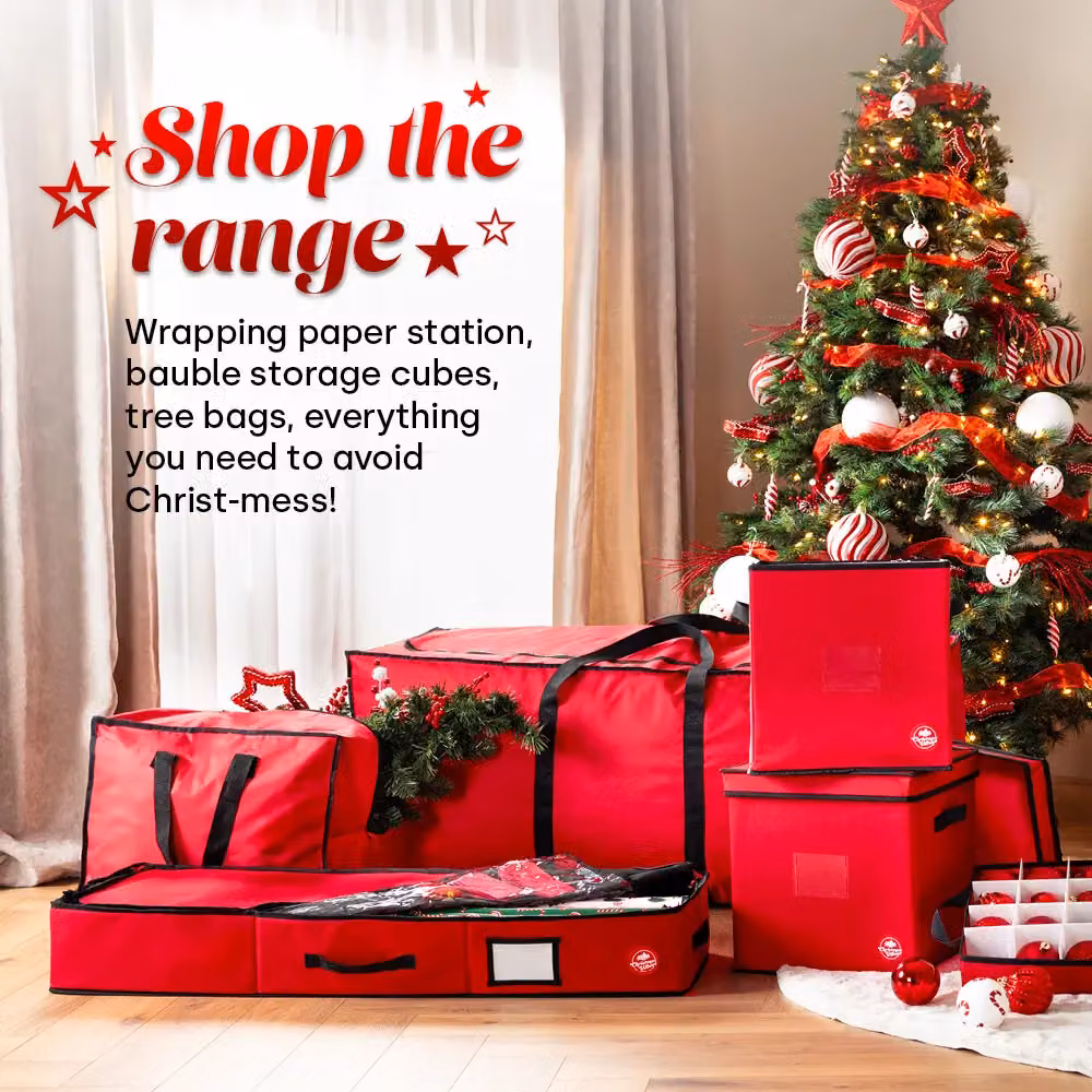 Christmas Village Premium Christmas Decoration Storage Bag with Handles, Grey and Red – 5