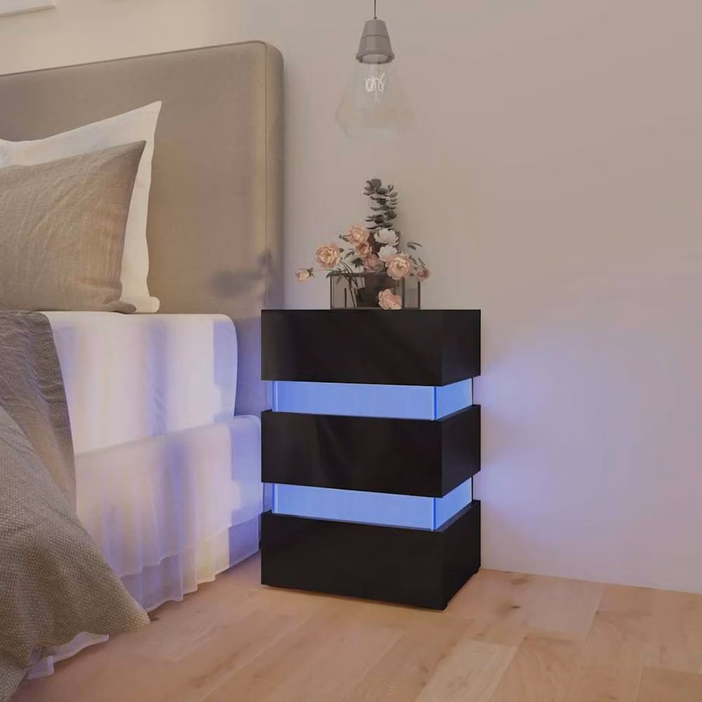 Berkfield Home LED Bedside Cabinet in High Gloss Black, W/D/H: 45 x 35 x 67 cm – 2