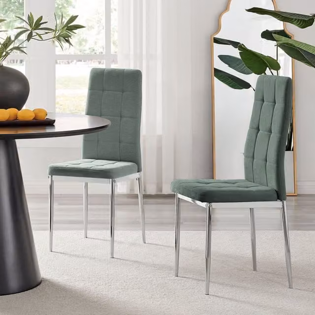 FurnitureboxUK Set of 2 Paloma Upholstered Fabric Kitchen Dining Chairs with Silver Metal Legs in Petrol Teal