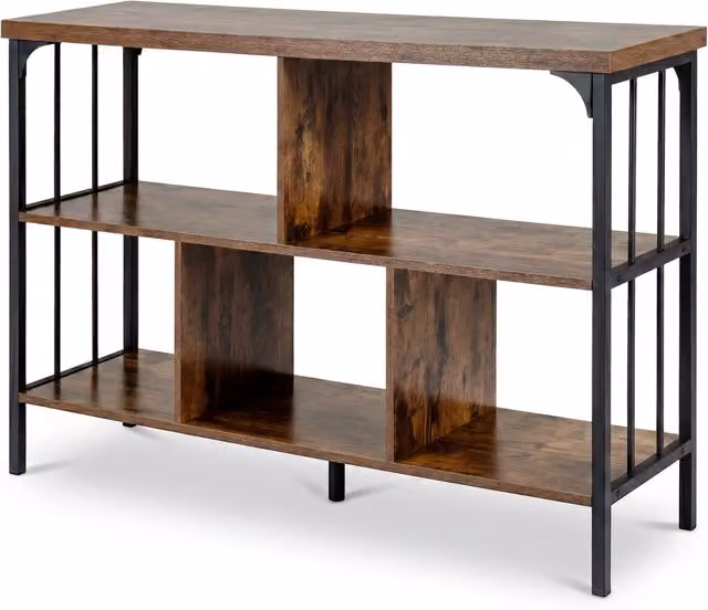 COSTWAY 3 Tier Modern Open Back Bookshelf with Metal Frame in Brown