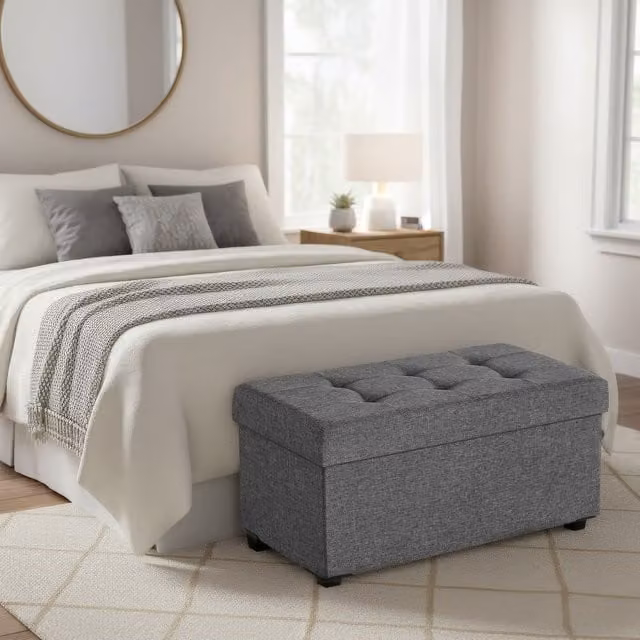 SONGMICS Multifunction Storage Ottoman Bench in Grey