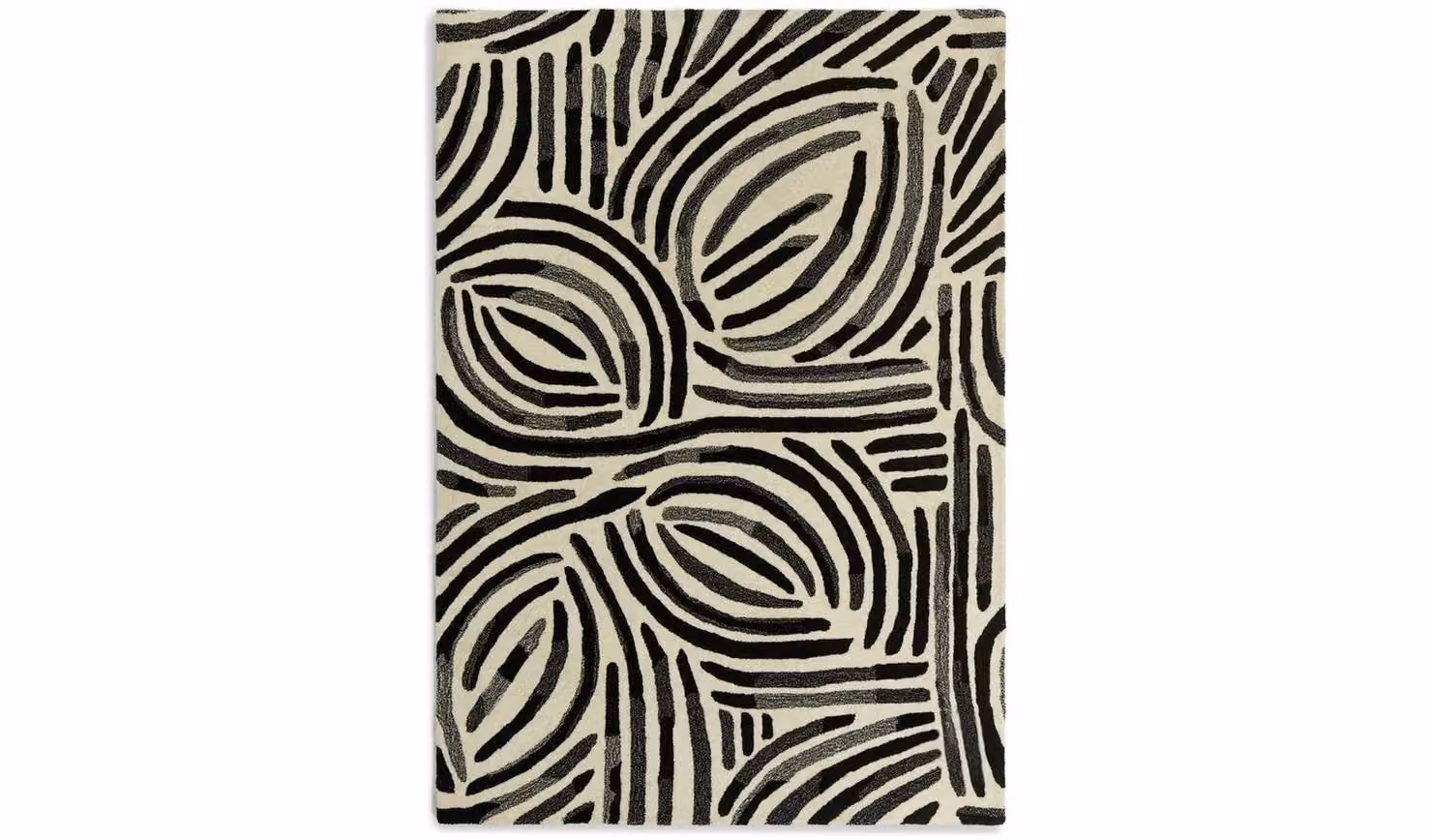 Skandi Brush Marks Black & White Abstract Cut Pile Rug, W: 120 cm, L: 170 cm