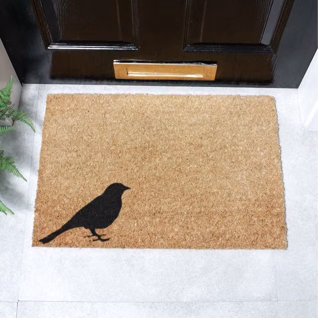 Artsy Mats Brown Bird Graphic Coir and Natural Rubber Non-Slip Weatherproof Rectangular Doormat