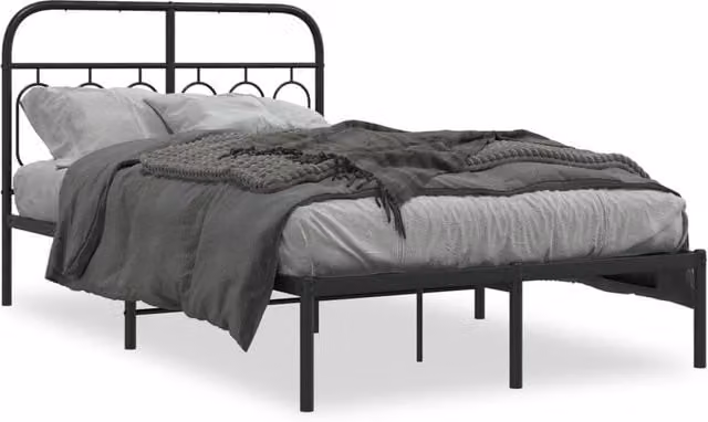Berkfield Home Metal Bed Frame with Headboard, Black, W/D/H: 120 x 200 cm