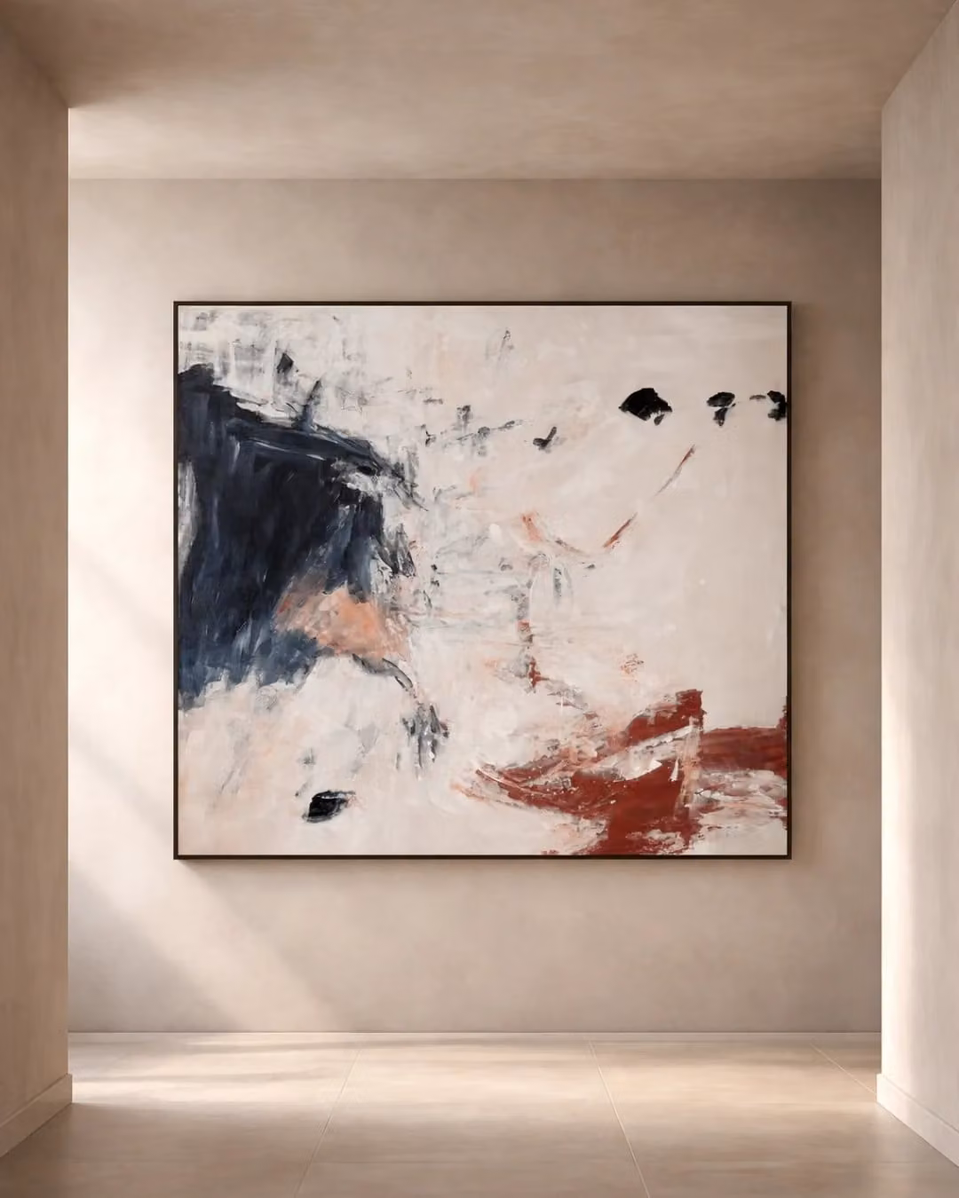 Tommy Franks Warm Fire Abstract Landscape Canvas Painting in Black and Multicolour, W: 165.0 cm, H: 180.0 cm