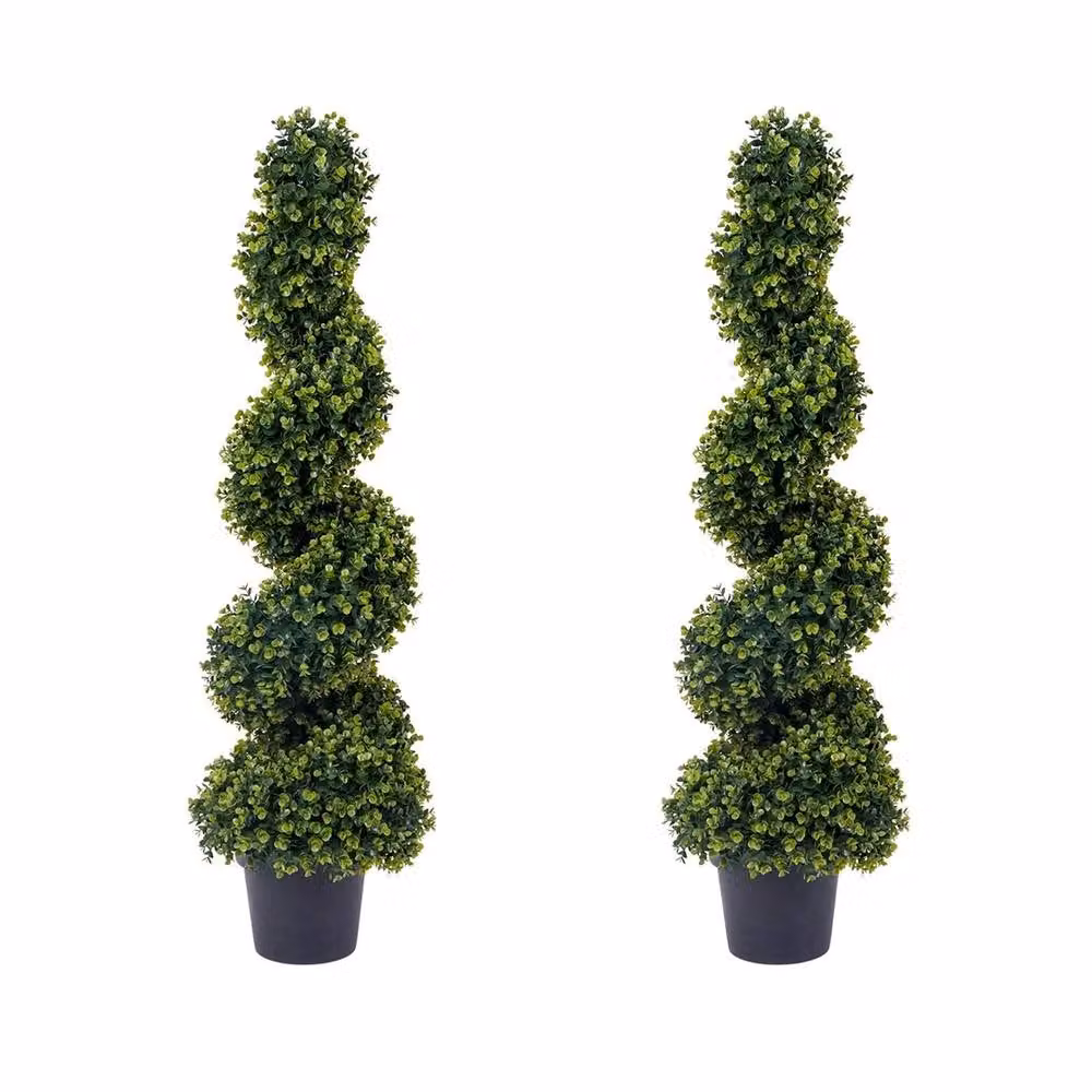 VOGREX Set of 2 Green Artificial Spiral Topiary Trees, Height: 120 cm – 7