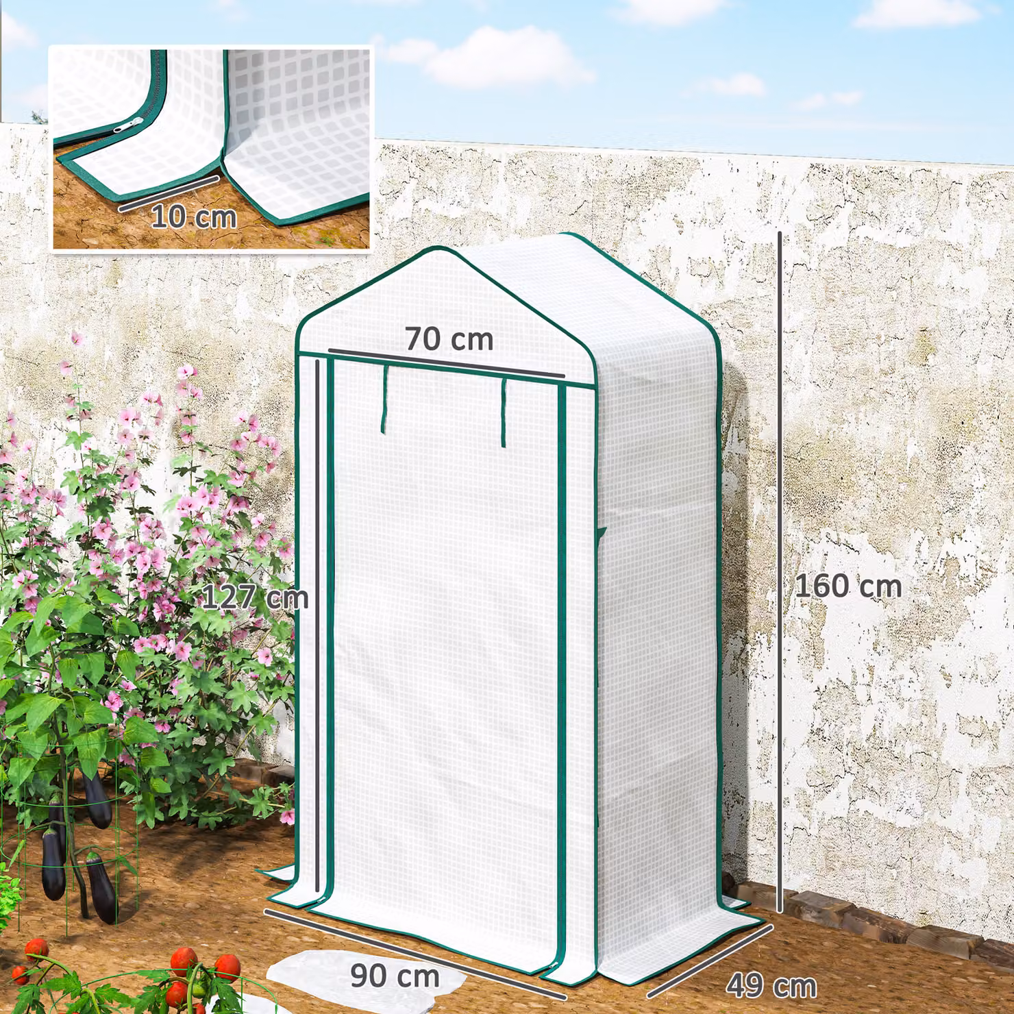 Outsunny Four-Tier Mini Freestanding Greenhouse with Reinforced Plastic Cover and Steel Frame, White, H: 160 cm, W: 90 cm, D: 49 cm – 3