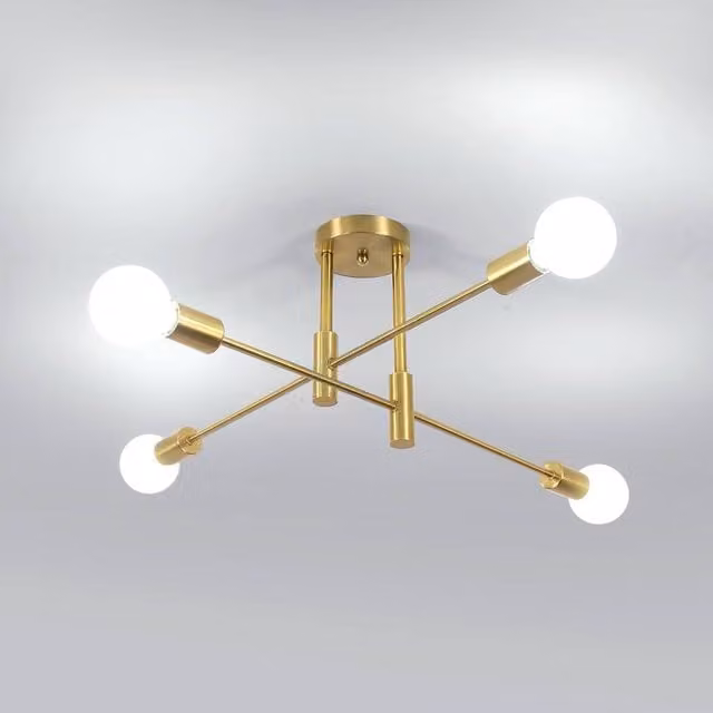 Pheashine Gold Molecule Chandelier, 4-Light Modern Metal Ceiling Fixture with E27 Fitting, Gold/Brass
