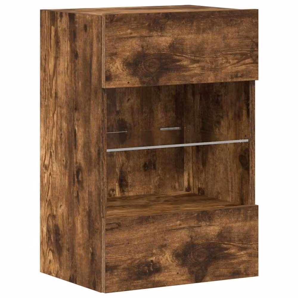 Berkfield Home Set of 2 Modern TV Wall Cabinets with LED Lights in Smoked Oak Brown, W/D/H: 40 x 30 x 60.5 cm – 5