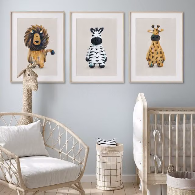 Tigercub Prints Safari Nursery Set of 3 Neutral Animal Illustration Paper Posters, A4 – 1