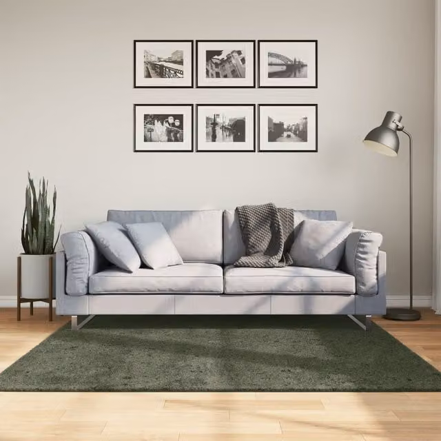 Berkfield Home HUARTE Square Short Pile Washable Rug in Green, W/D/H: 160 x 160 x 1 cm
