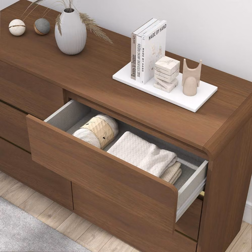 Melody Maison Meridian Walnut 6 Drawer Chest of Drawers in Brown and Gold – 2