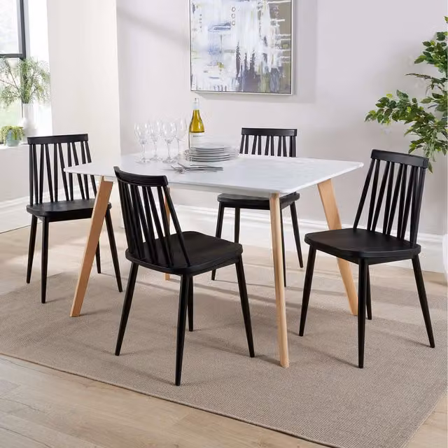 Home Source Fleur Rectangular Dining Set with 4 Lucy Chairs in Black and White