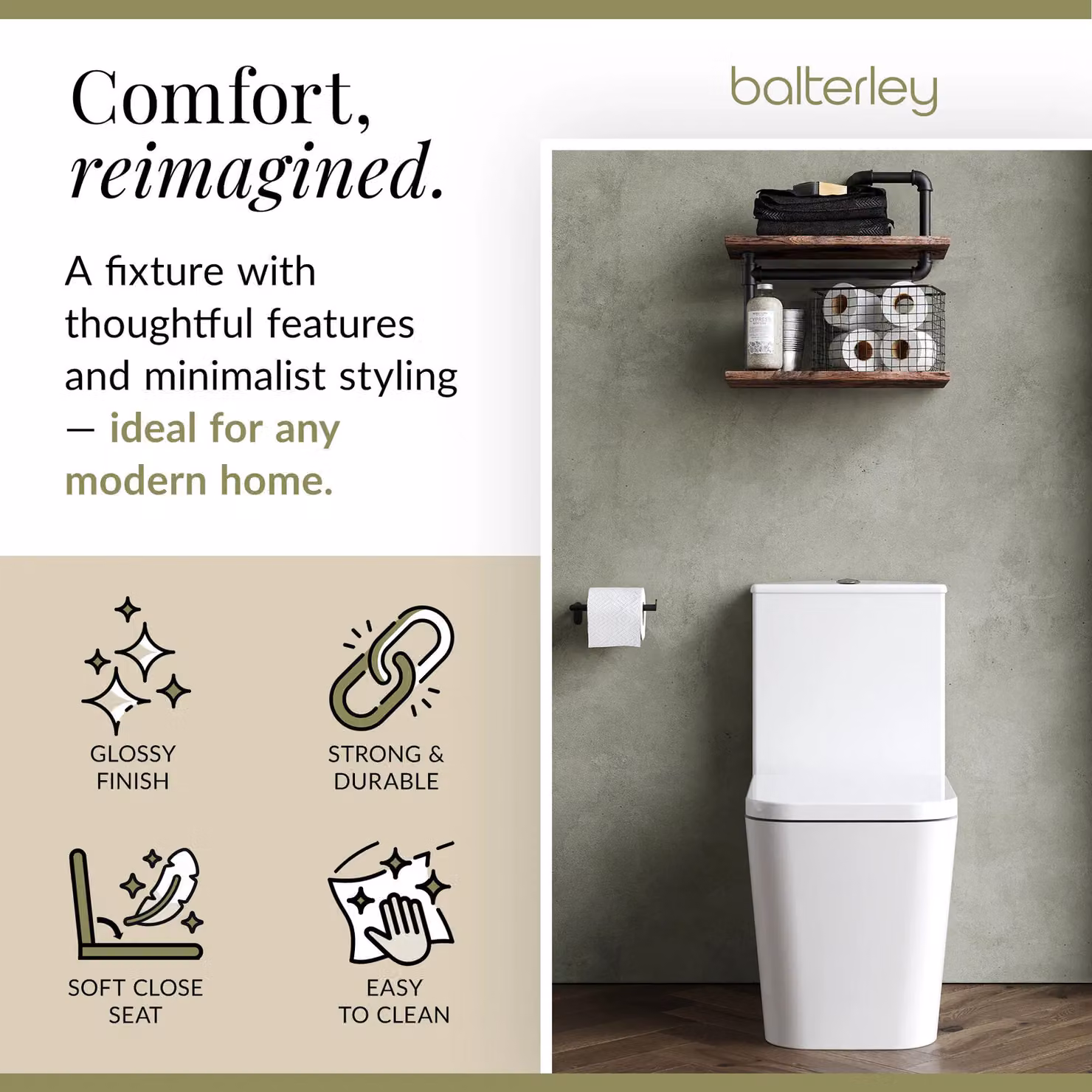 Balterley White Ceramic Rimless Flush to Wall Toilet Pan with Cistern and Soft Close Seat, H x W x D: 62.3 x 38.5 x 79.2 cm – 2