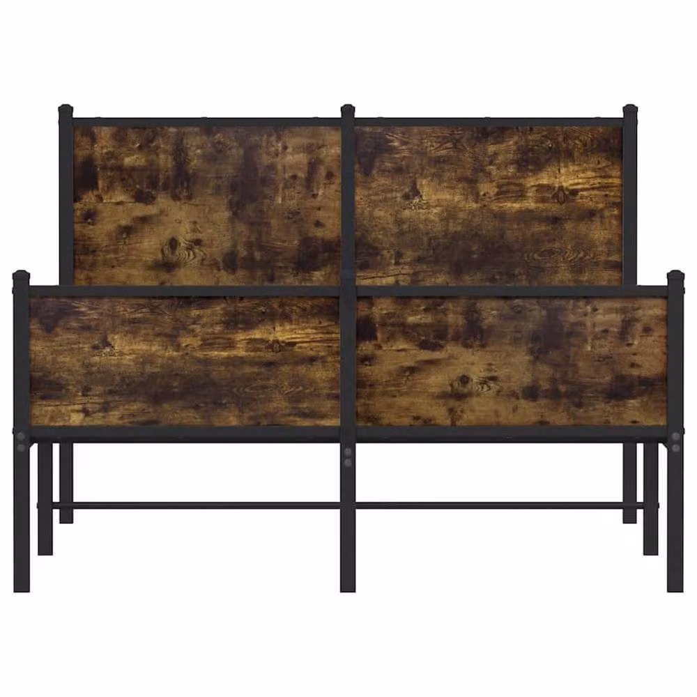 Berkfield Home Metal and Wood Bed Frame in Smoked Oak Brown, Small Double, W/D/H: 120 x 190 cm – 4