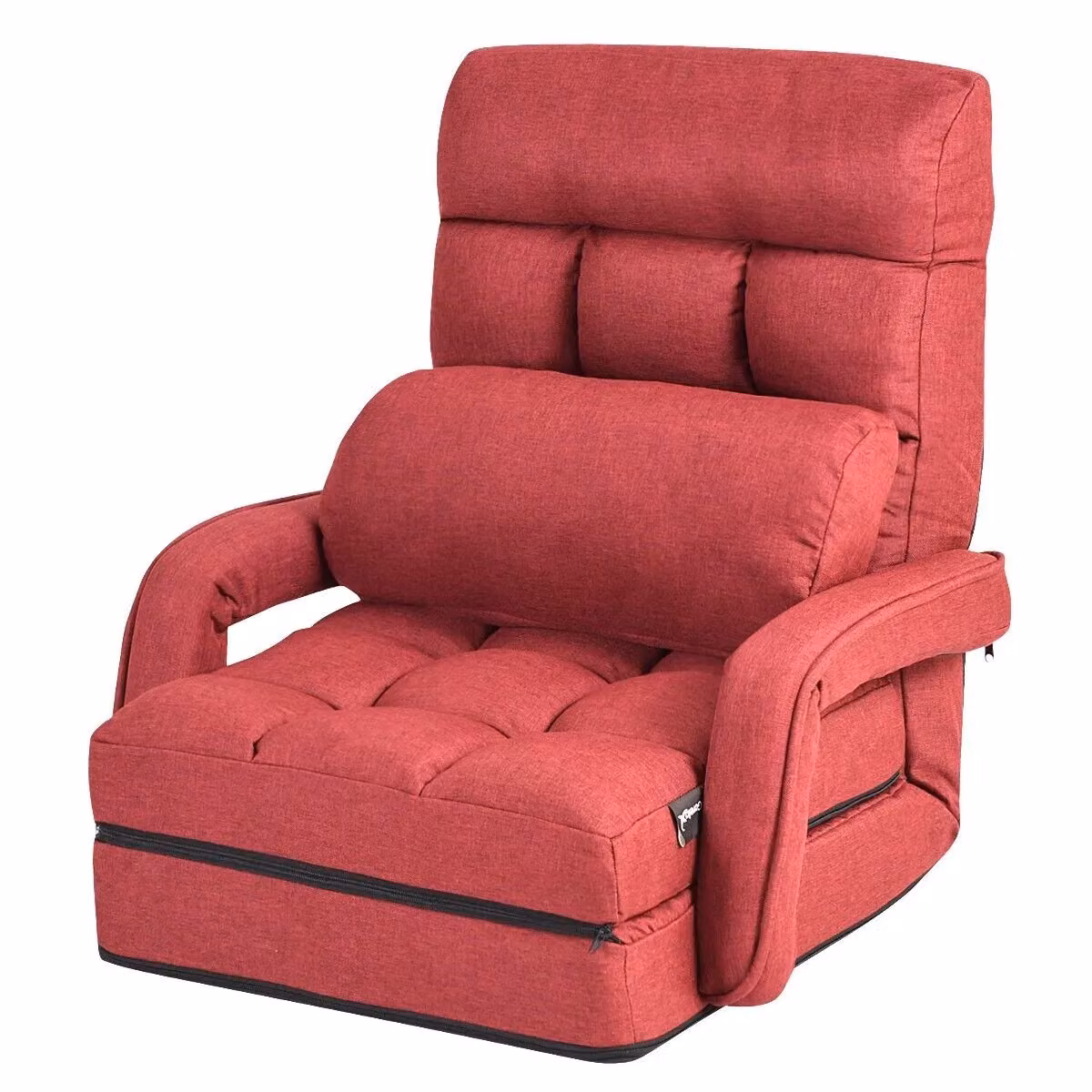 Gymax Red Folding Sofa Floor Gaming Chair with Armrests and Headrest – 5