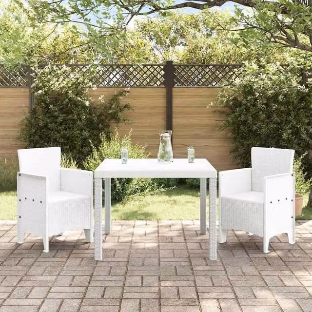 Berkfield Home 3 Piece White Poly Rattan Garden Dining Set
