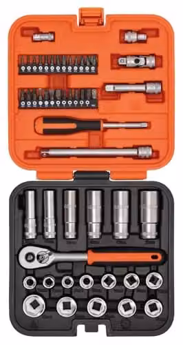 Bahco S51MC3H 51-Piece Socket and Bit Set with 1/4" and 3/8" Drive in Black and Silver – 1