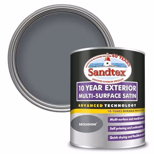 Sandtex 10 Year Multi Surface Satin Paint in Seclusion Grey, 0.75 l