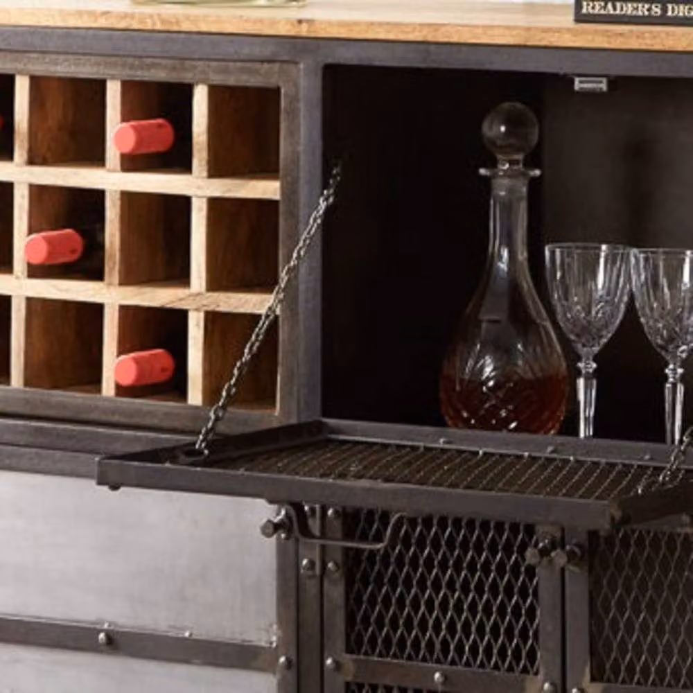 Wyld Haus Hanko Industrial Reclaimed Wood and Metal Wine Cabinet in Brown – 4