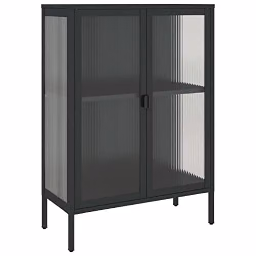 vidaXL Modern Black Sideboard with Glass and Metal, W/D/H: 75 x 35 x 105 cm