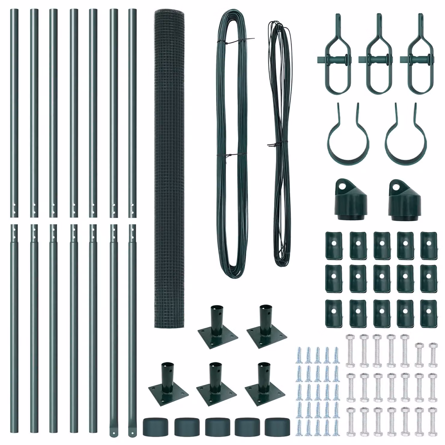 Berkfield Home Green Steel Welded Wire Fence with 7 Flanged Posts, W: 10 m, H: 1.4 m – 5