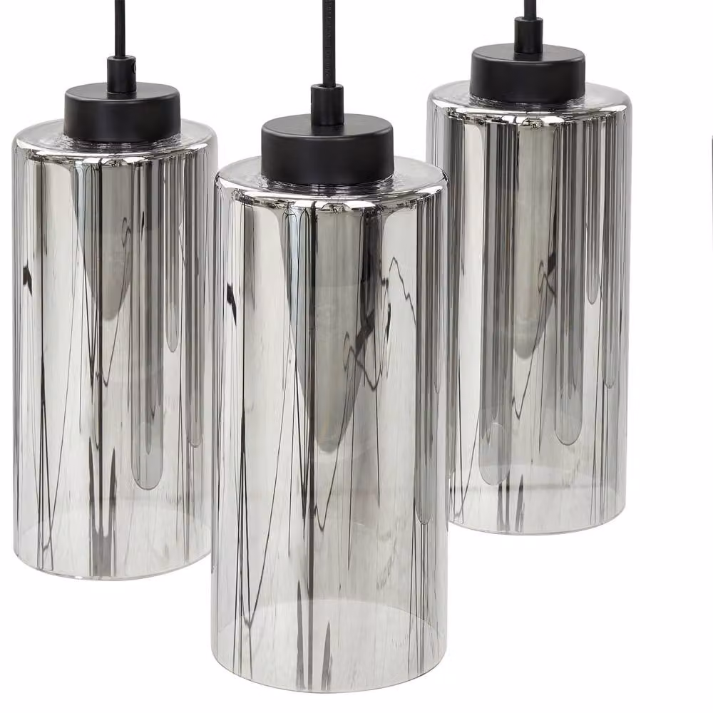 Wyld and Coco 6-Light Industrial Suspended Pendant Lamp with Grey Smoked Glass Shades and Black Metal Base – 4