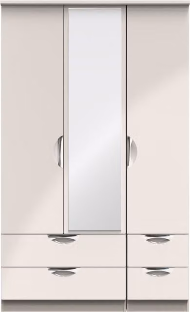 2 U Holborn Ready Assembled Triple Wardrobe with Mirror and 2 Drawers in Taupe