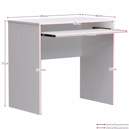 Vida Designs Huby Small Computer Desk in White with Keyboard Tray, W/D/H: 80 x 48 x 75 cm – 2