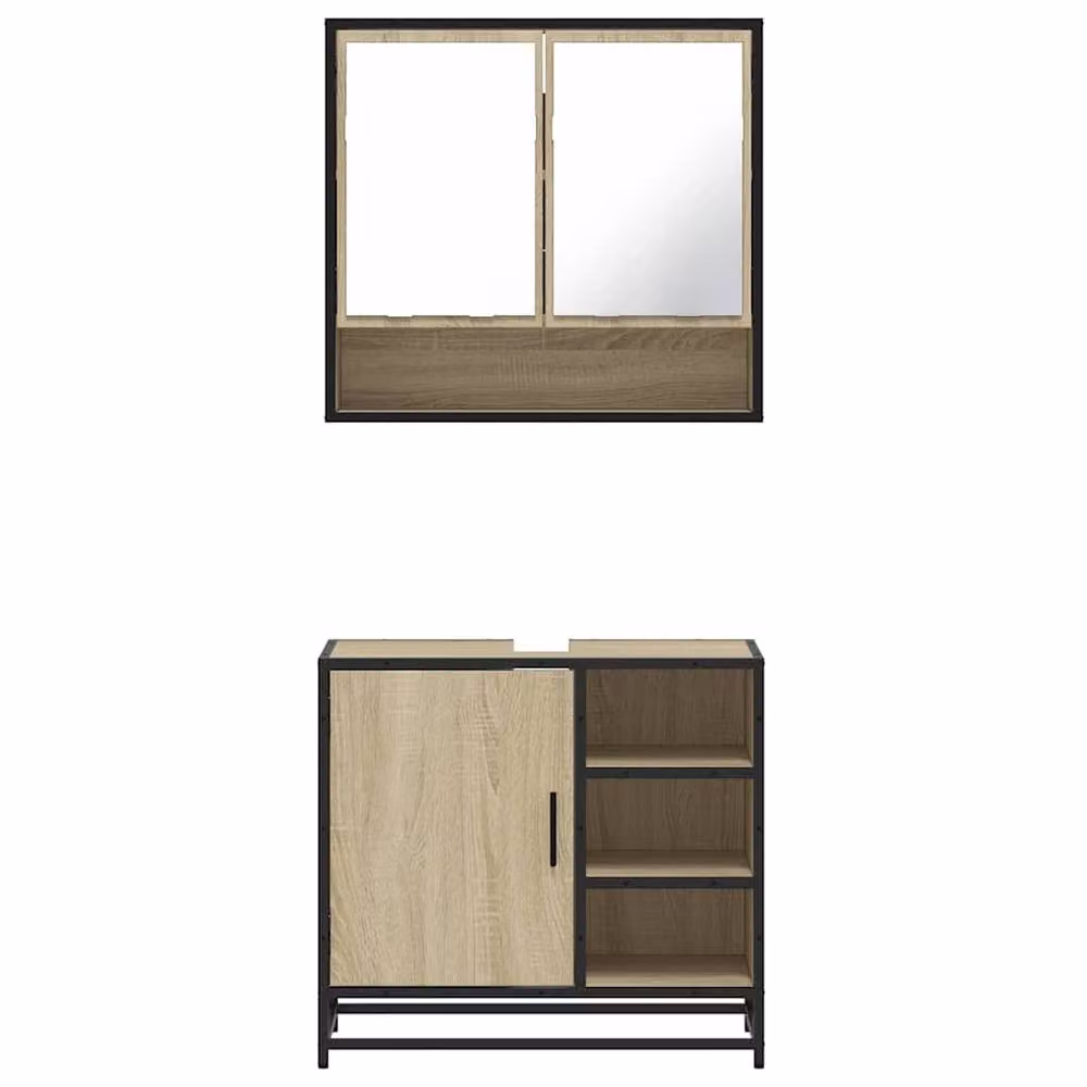 Berkfield Home 2 Piece Industrial Bathroom Furniture Set in Brown Sonoma Oak – 3