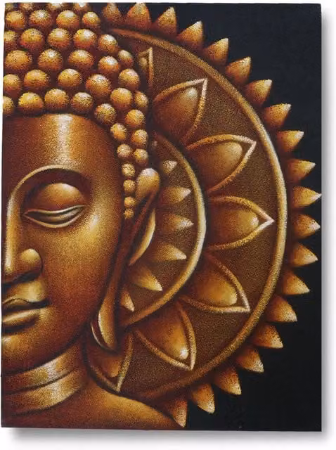 KDMD Gold Half Buddha Mandala Ethnic Canvas Painting in Brown, W: 60 cm, H: 80 cm