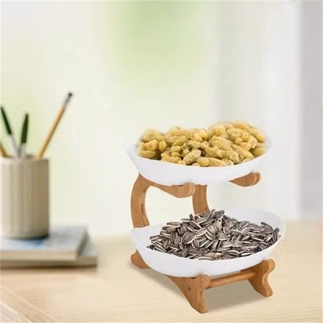 SPETLEK 2 Tier Fruit Bowl and Basket Stand in Brown