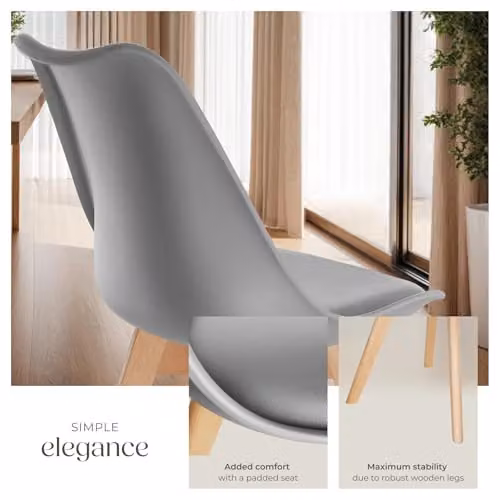 tectake Set of 2 Scandinavian Design Dining Chairs with Fabric Seats and Wood Legs in Grey – 5