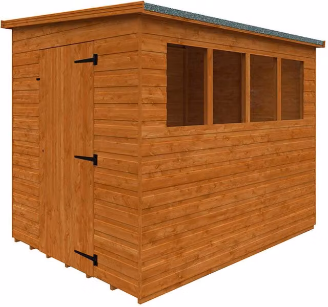 Buttercup Farm 12mm Lean-To Pent Wooden Shed in Burnt Orange with Window and Single Door, W: 243.8 cm, D: 182.9 cm, H: 204.1 cm