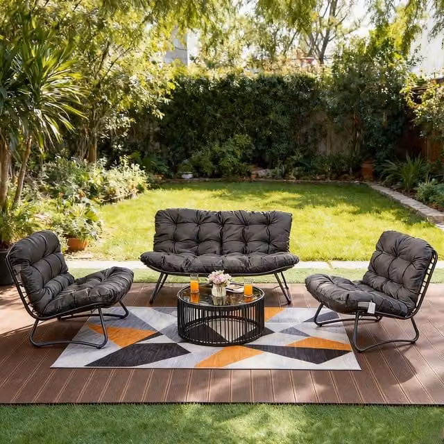 FURNITURE ONE 4 Piece Outdoor Patio Furniture Set with Coffee Table in Dark Grey