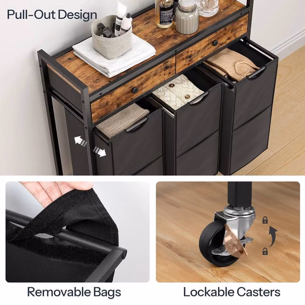 FLAVORA 3 Compartment Rolling Laundry Sorter Basket in Black – 4