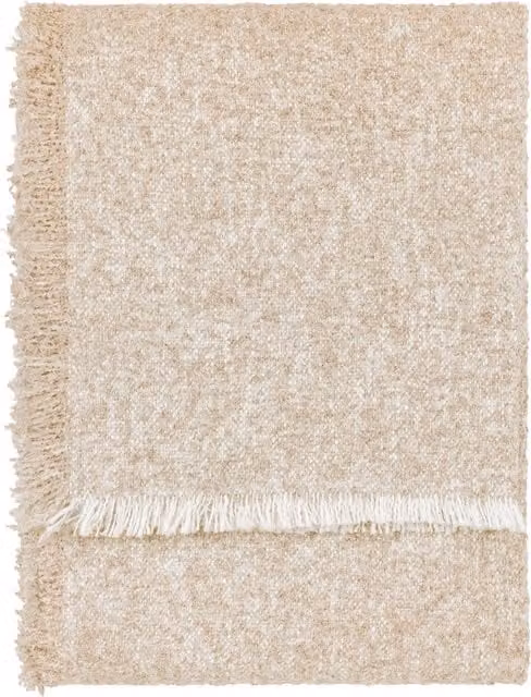 Doze Woven Fringed Throw in Beige and White