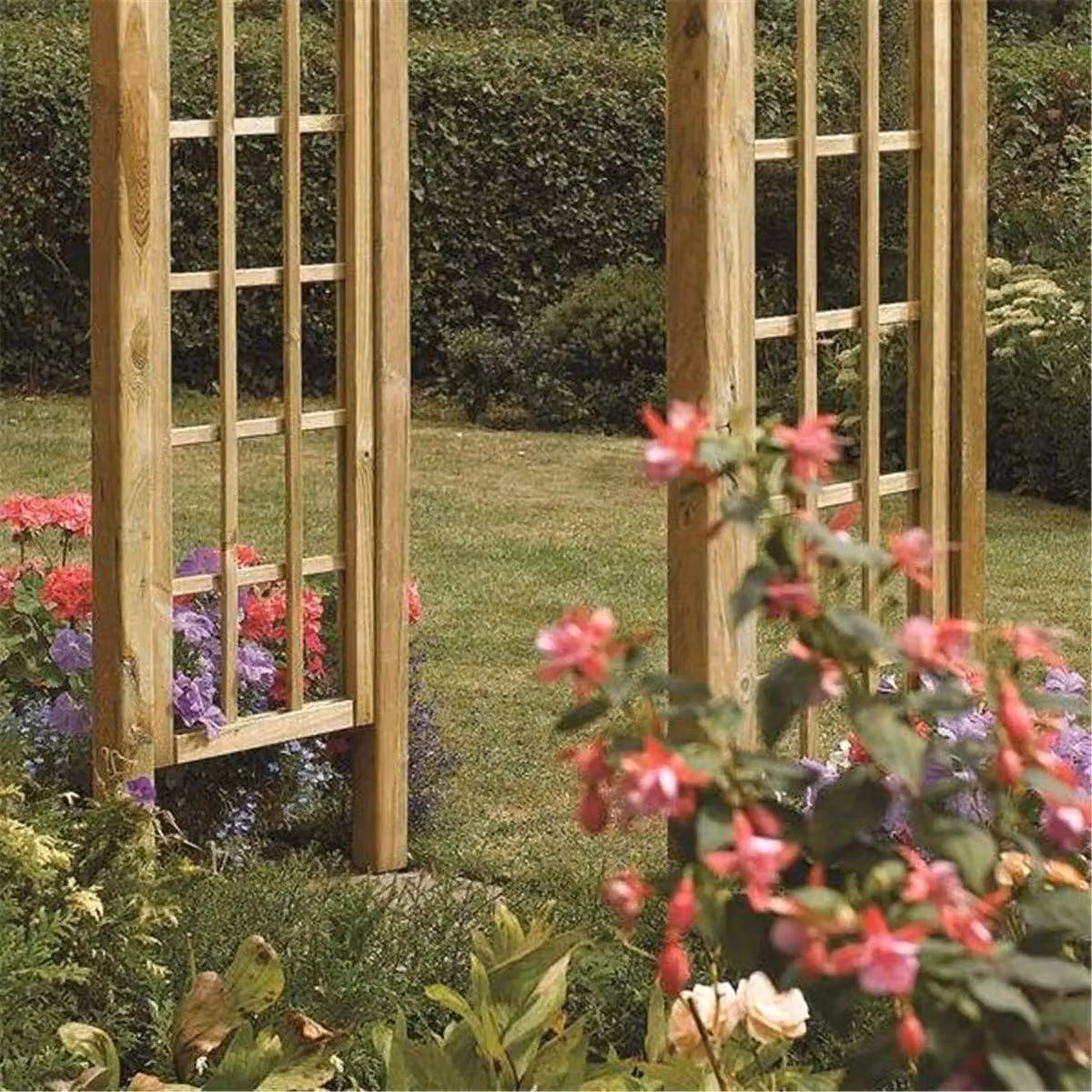Cheshire Pressure Treated Round-Top Arch with Open Trellis Sides in Light Oak Brown – 2