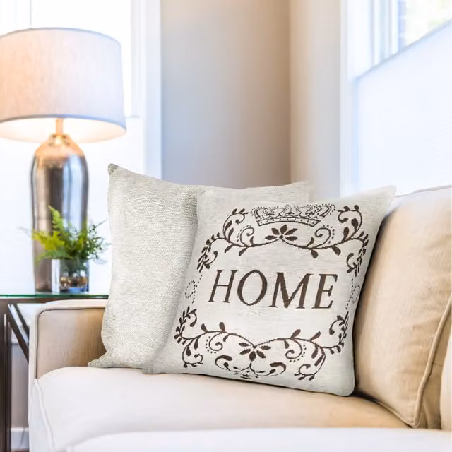 Amor Home Chenille Square Cushion Cover in Beige and Yellow