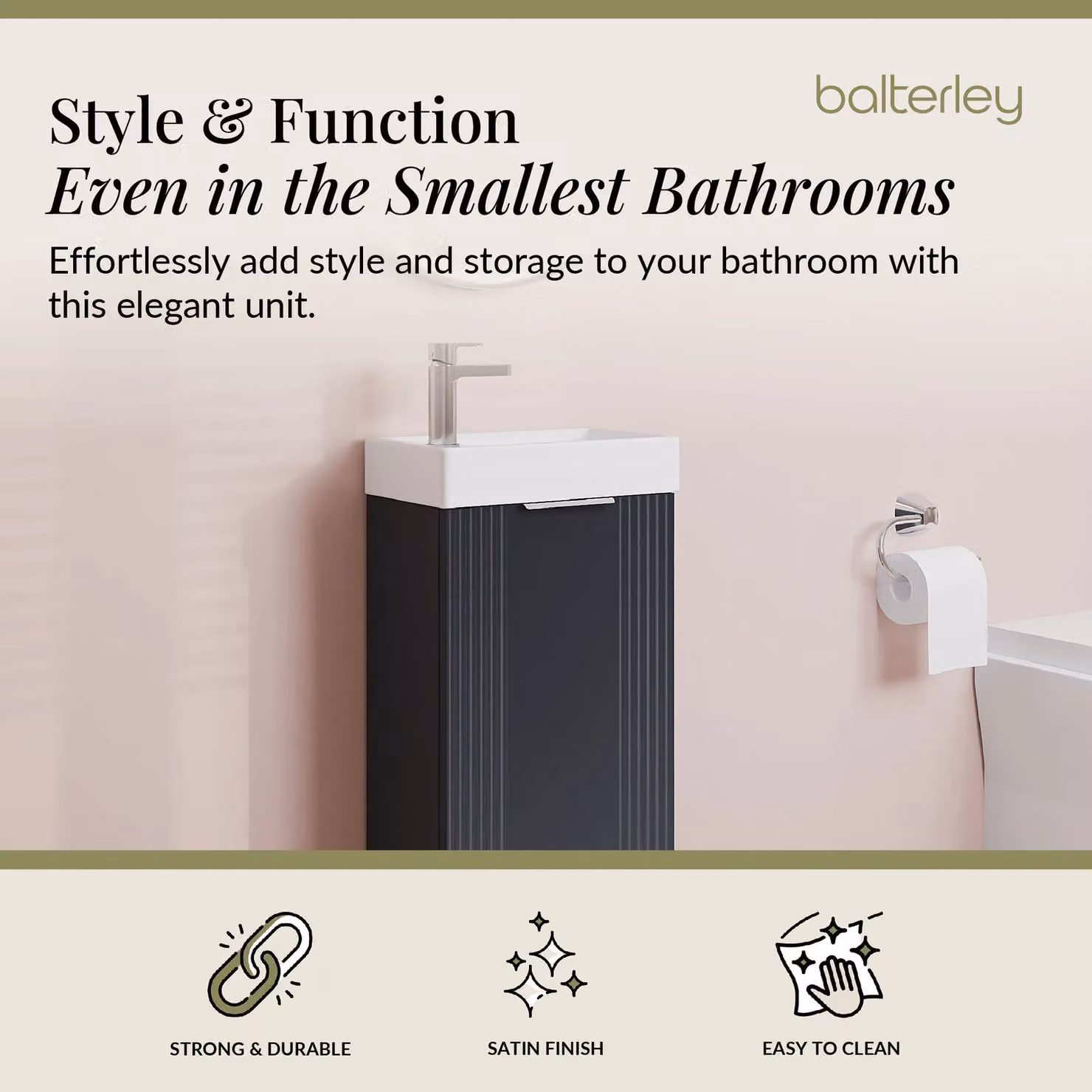 Balterley Retro Freestanding Bathroom Vanity Basin Unit in Matt Grey, W/D/H: 40 x 40 x 78.1 cm – 2