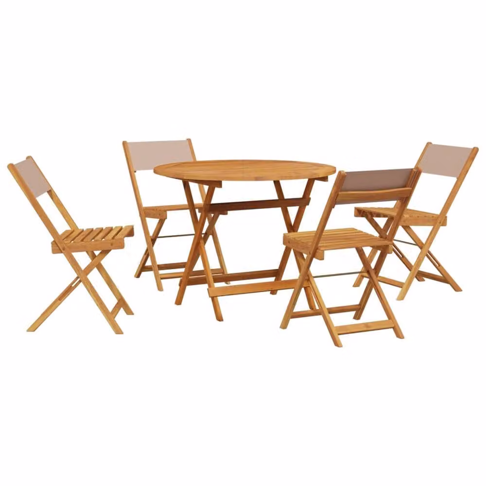 Berkfield Home 5 Piece Modern Garden Dining Set in Beige Fabric and Acacia Wood – 2