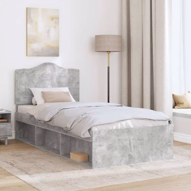 Berkfield Home Bed Frame in Grey Solid Pine and Engineered Wood, W: 100 cm, L: 200 cm