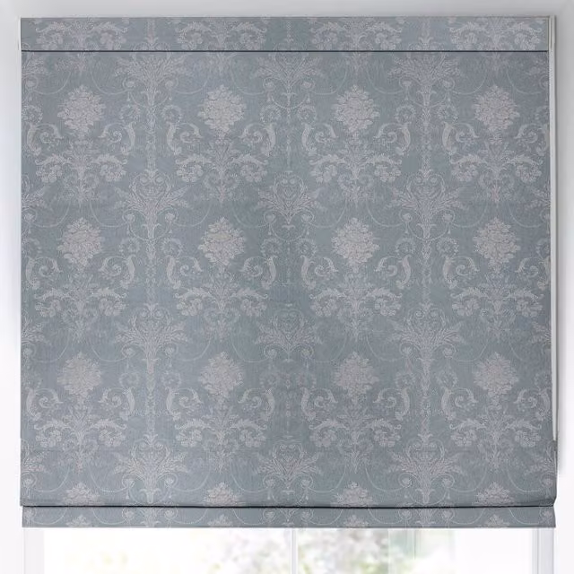 Laura Ashley Josette Woven Made to Measure Blackout Roman Blind in Pale Seaspray Blue Floral Design
