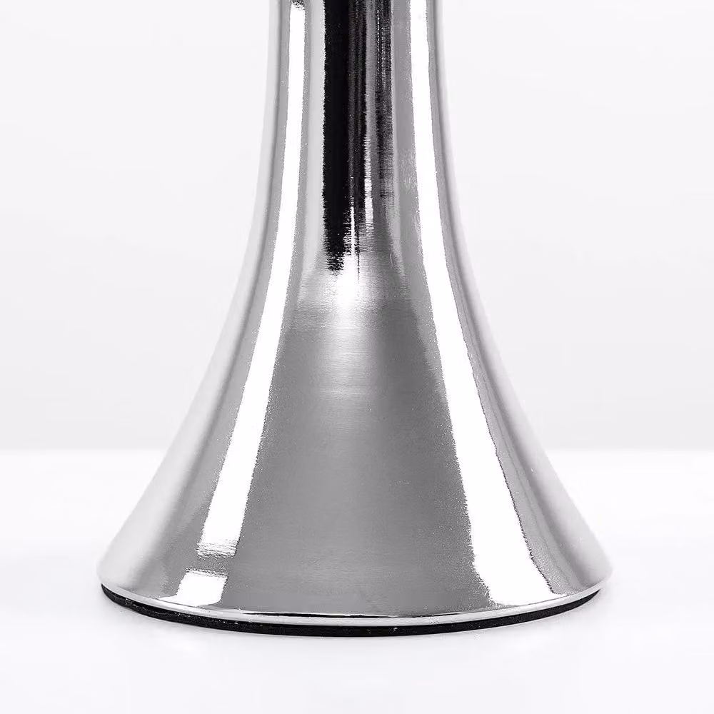 ValueLights Set of 2 Modern Chrome Trumpet Touch Table Lamps with Grey Fabric Shades – 3