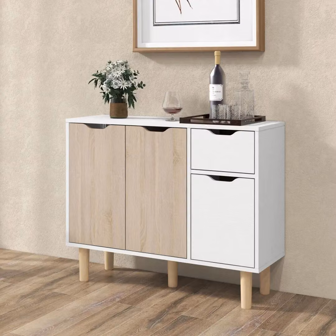 EONLION Modern 2-Door Sideboard and 2-Drawer Storage Cabinet Organizer in White – 2