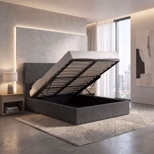 FWStyle King Size Ottoman Storage Bed in Fossil Grey, W/D/H: 113 x 169 x 217 cm – 5
