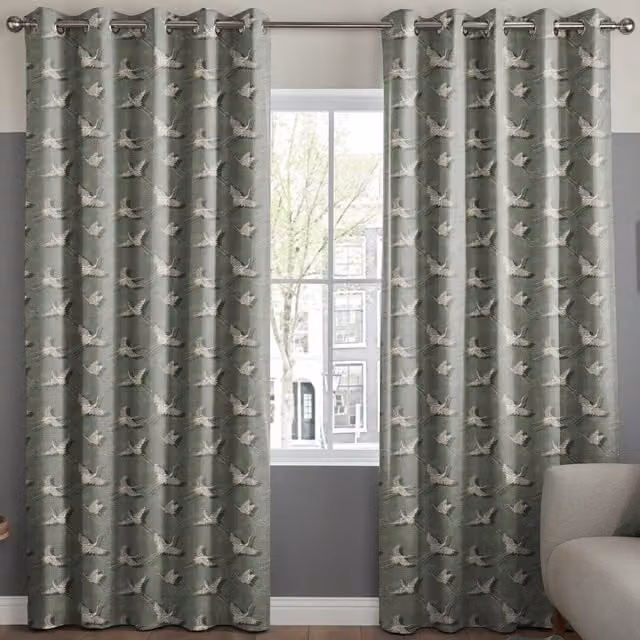 Naoko Made to Measure Blackout Cotton Fabric Panel Curtain in Green with Graphic Animal Design and Eyelets