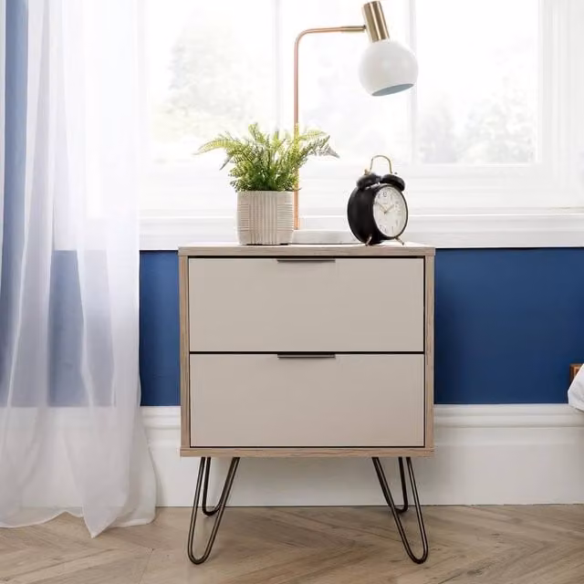 FORGEVIO Industrial Bedside Cabinet with Drawers, Brown Wood and Metal Nightstand – 1