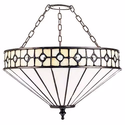 Happy Homewares Modern Opal White Tiffany Glass Pendant Shade with Transparent Circular Beads, Diameter: 30 cm